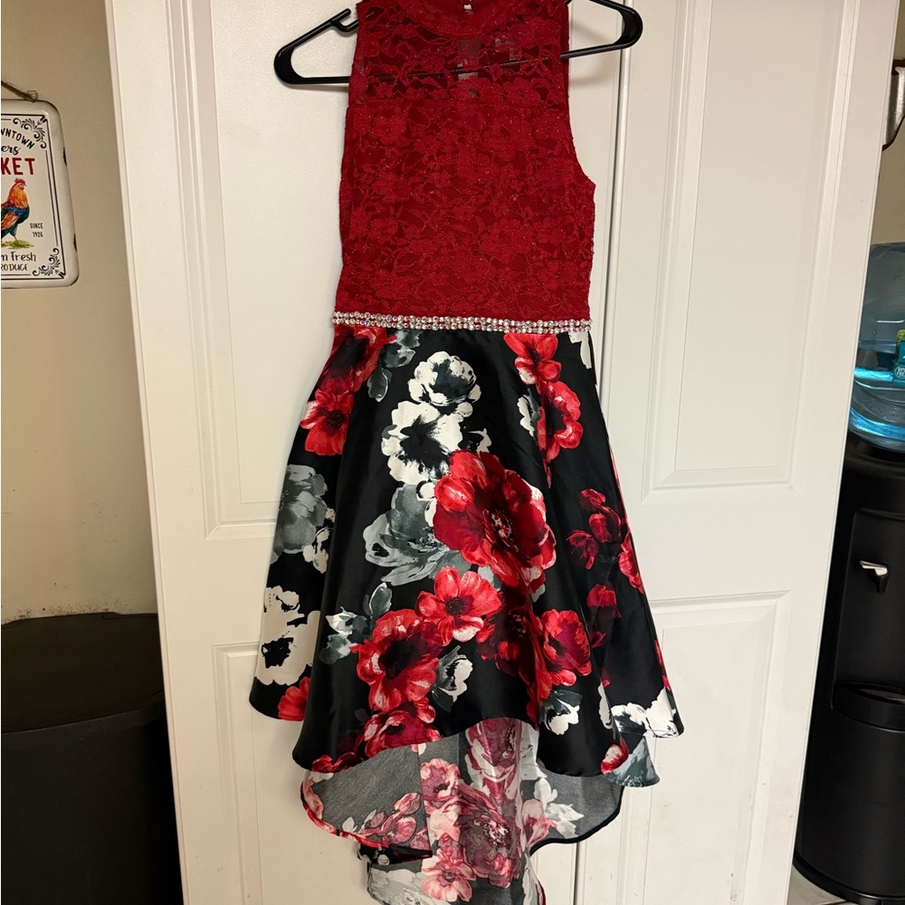 Elegant Red Floral High / Low Kids Dress